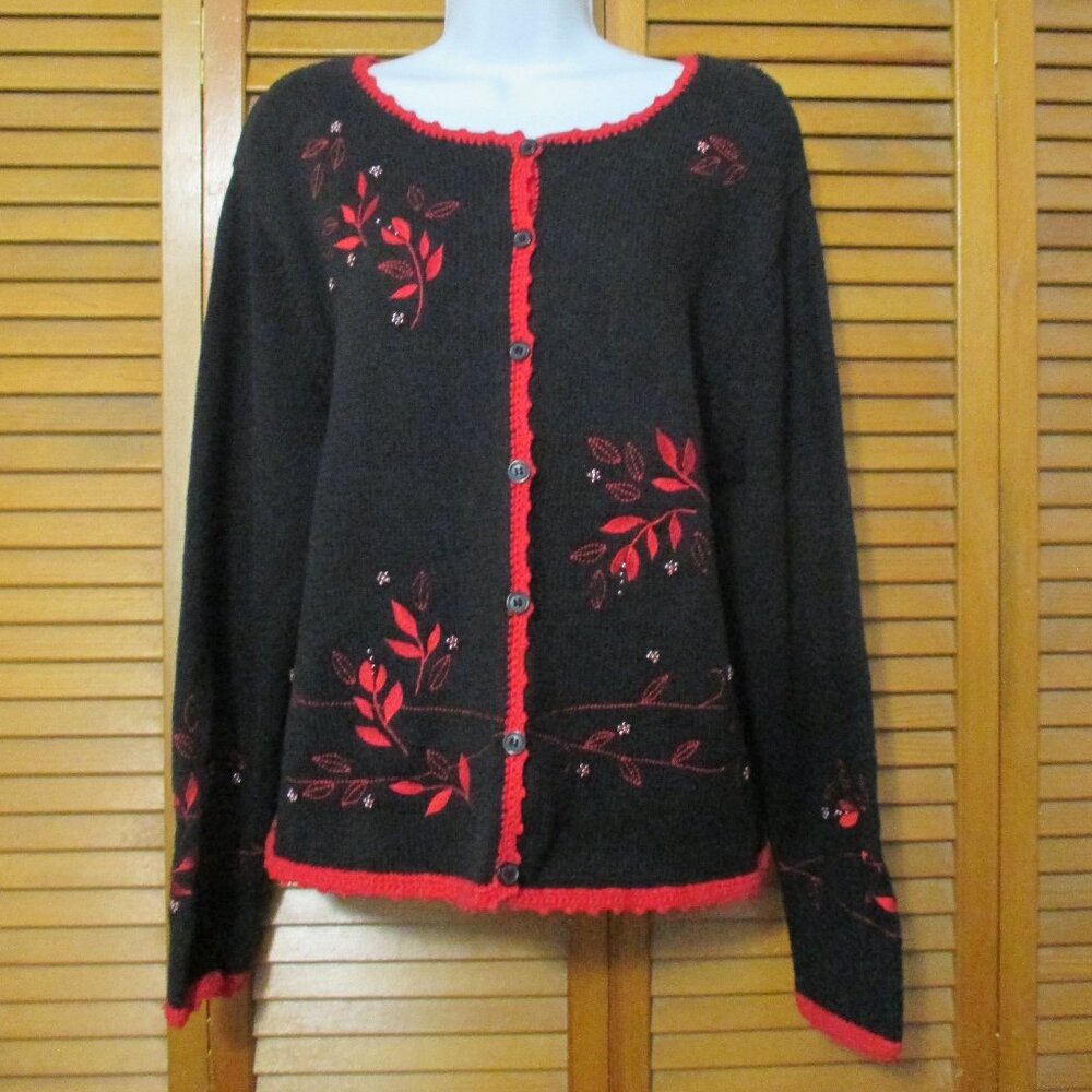Christopher & Banks Vintage sweater button down black & red knit like new size L